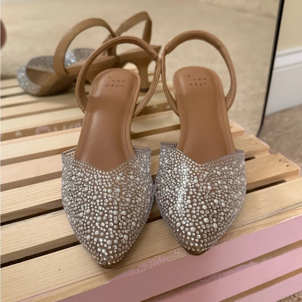 a .new day - Women’s size 6.5 Elegant Beige Rhinestone Slingback Heels - Picture 3 of 5